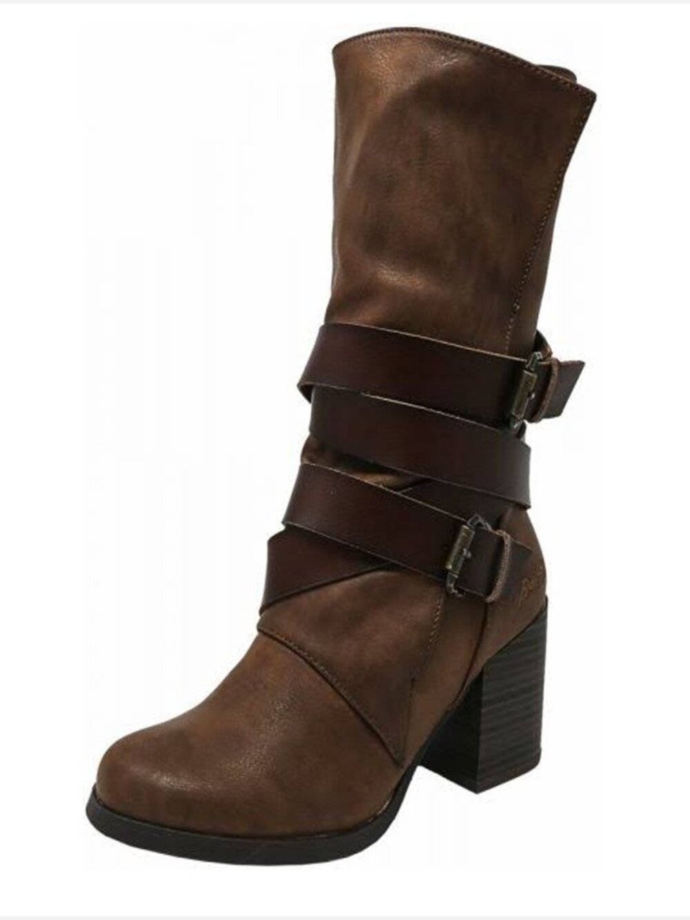 Blowfish Malibu Brown Rushed Block Heel Faux Leather Boots Women US 10